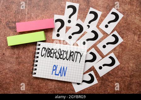 Text sign showing Cybersecurity Plan, Concept meaning Techniques of protecting computer and system from attacks Progress In Solving Problems Breakthro Stock Photo