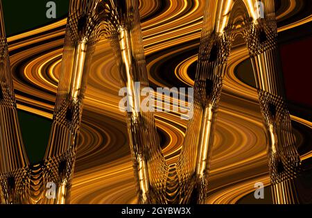 Abstraction of glass crystal with distortions in gold colors. Crystal glass illustration in gold color. Abstraction of gold with distortion. Volumetri Stock Photo