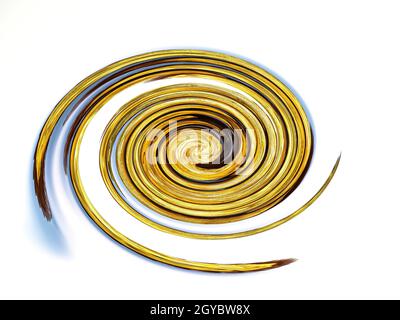 Fiery spirals curvature of space on a white background. Fiery swirls. Outer space abstraction. Cosmic spiral. Abstract flame. White background. Golden Stock Photo