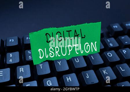 Conceptual display Digital Disruption, Business overview transformation caused by emerging digital technologies Offering Speed Typing Lessons And Tips Stock Photo