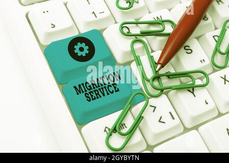 Handwriting text Migration Service, Internet Concept moving of company data to a cloud service providers Typing Engineering Lessons And Lectures, Fixi Stock Photo