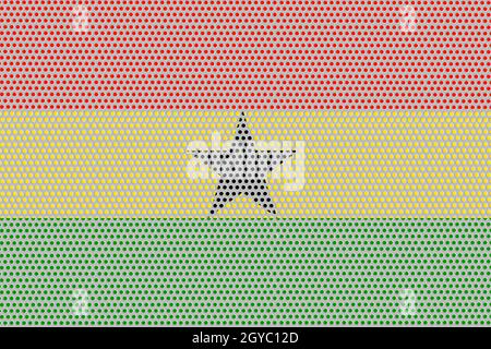 3D Flag of Ghana on a metal wall background. Stock Photo