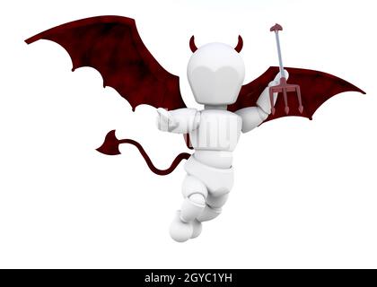 3D render of a man dressed as a devil with a fork Stock Photo