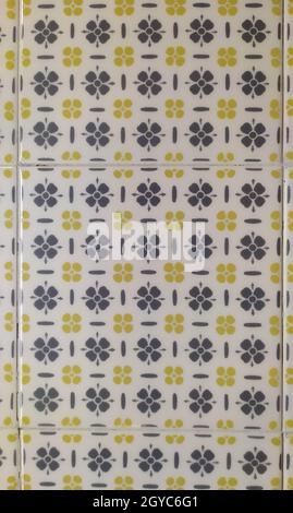 Square Ceramic Tile with Gray and Yellow Floral Patterns. High quality photo Stock Photo