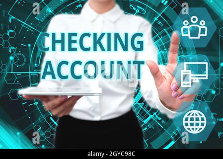 Text caption presenting Checking Account, Business concept bank account that allows you easy access to your money Lady In Uniform Holding Phone Virtua Stock Photo