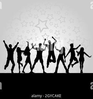 Silhouettes of people dancing on a starry background Stock Photo