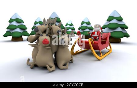 Santa with his trusty reindeer Stock Photo