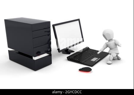 3D render of someone using a computer Stock Photo