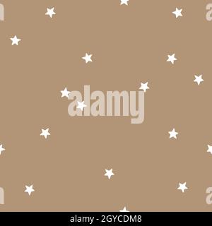 White stars on a beige background. Vector seamless pattern Stock Vector