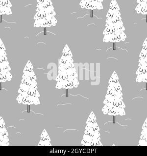 Vector seamless pattern. Spruce forest in winter Stock Vector