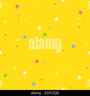 Colorful confetti on a yellow background. Vector seamless pattern Stock Vector