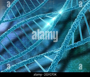 3D medical background with DNA strands and binary code Stock Photo