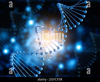 3D medical background with DNA strands Stock Photo