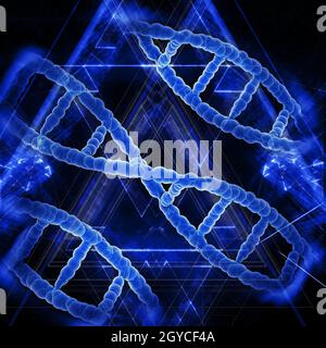 3D medical background with abstract DNA strands Stock Photo