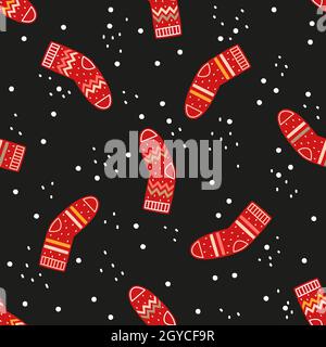 Vector seamless pattern. Red socks on a black background Stock Vector