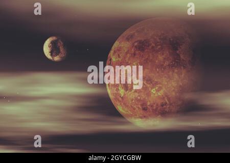 3D render of a space background with fictional planets Stock Photo