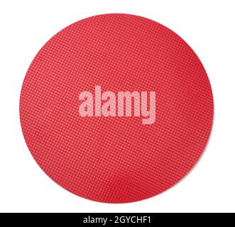 empty red plastic textured cake plate on white isolated background, top view Stock Photo