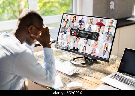 Online Video Meeting Bad Connection And Poor Signal Stock Photo