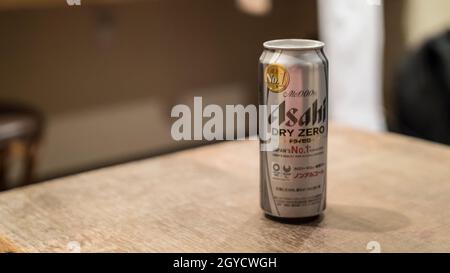 KOBE, JAPAN - Sep 14, 2021: A Dry Zero non-alcoholic Asahi Beer, Kobe, Japan Stock Photo