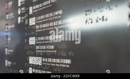 KOBE, JAPAN - Sep 14, 2021: A selective focus shot of Braille writings in Osaka Station Stock Photo