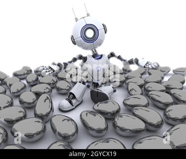 3D render of a Robot in an Easter Egg Stock Photo