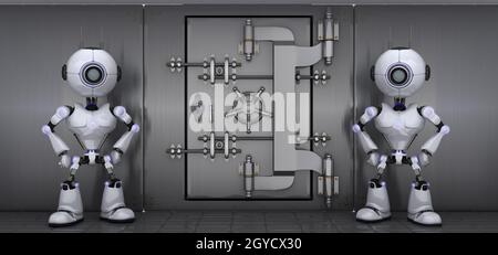 3D Render of a Robots Guarding a vault Stock Photo