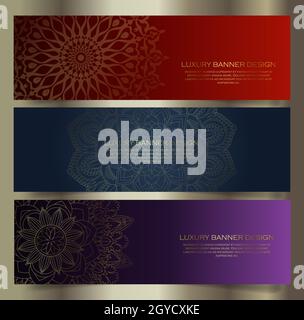 Collection of luxury mandala banner designs Stock Photo