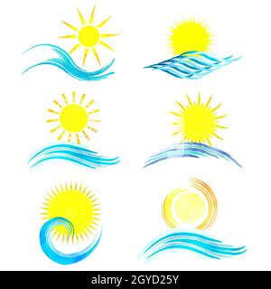 Collection of watercolor styled summer icons Stock Photo