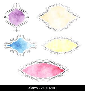 Collection of decorative watercolor labels Stock Photo