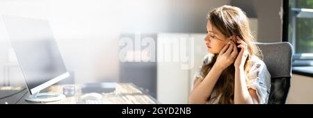 Hearing Aid And Audiology. Woman With Disability Stock Photo