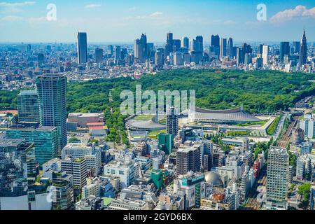 Shinjuku skyline from Shibuya Sky observatory. Shooting Location: Tokyo metropolitan area Stock Photo