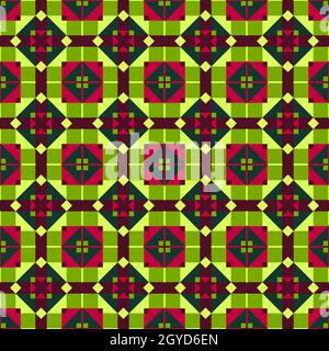 An illustration of green and purple toned geometric seamless pattern Stock Photo