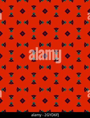 A vertical red background with patterned shapes Stock Photo