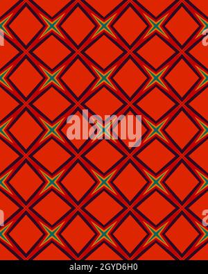 A vertical red background with patterned shapes Stock Photo