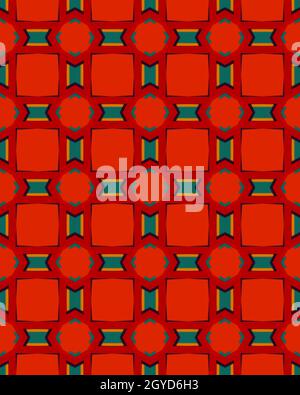 A vertical red background with patterned shapes Stock Photo