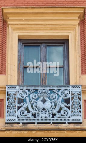 The Palace of San Telmo Seville, Spain. Seat of the presidency of the Andalusian Regional Government. Balcony ironwork detail Stock Photo