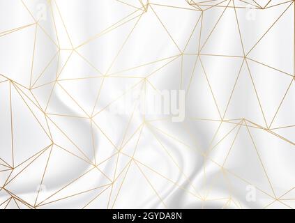 Gold low poly design on a silver marble texture background Stock Photo