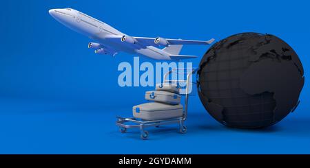 3d render of Suitcase on wheels isolated on background. Travel concept Stock Photo