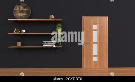 3d render of a set of shelves isolated on wall background Stock Photo