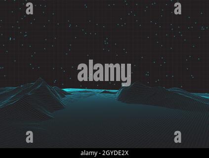 Abstract futuristic wireframe landscape on a grid background Stock Photo