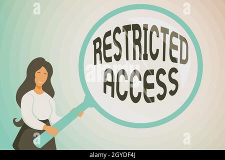 Hand writing sign Restricted Access, Word Written on A class of service in which users may be denied access Abstract Investigation And Finding Clues, Stock Photo