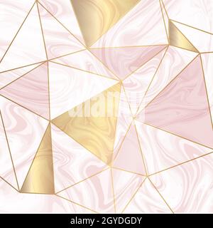 Low poly design with gold accents on marble texture Stock Photo
