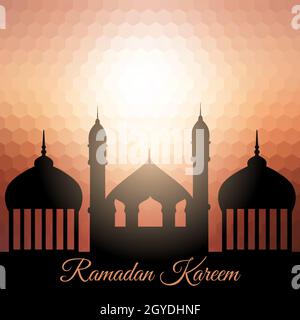 ramadan kareem background with mosque silhouette Stock Photo