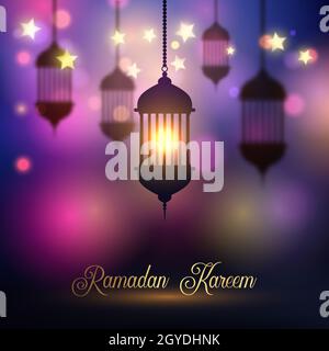 Ramadan Kareem background with hanging lanterns Stock Photo