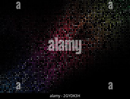 Techno background with rainbow coloured halftone squares design Stock Photo