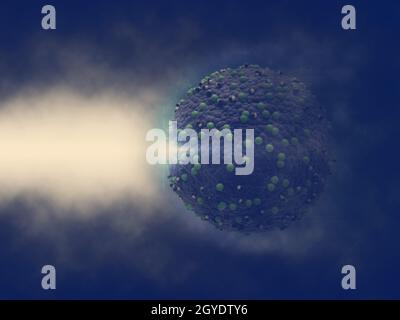 3D render of a medical background with single measles virus cells Stock Photo