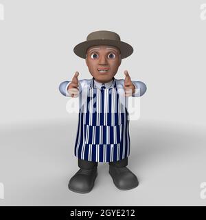 3D Render of Cartoon Butcher Character Stock Photo