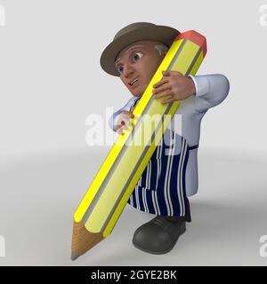 3D Render of Cartoon Butcher Character Stock Photo