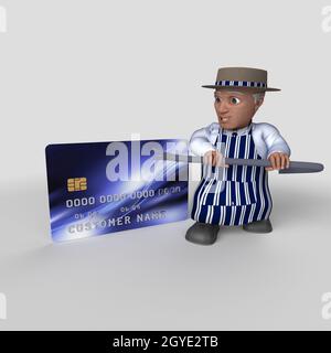 3D Render of Cartoon Butcher Character Stock Photo