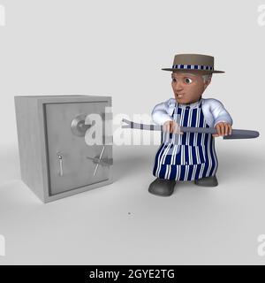 3D Render of Cartoon Butcher Character Stock Photo